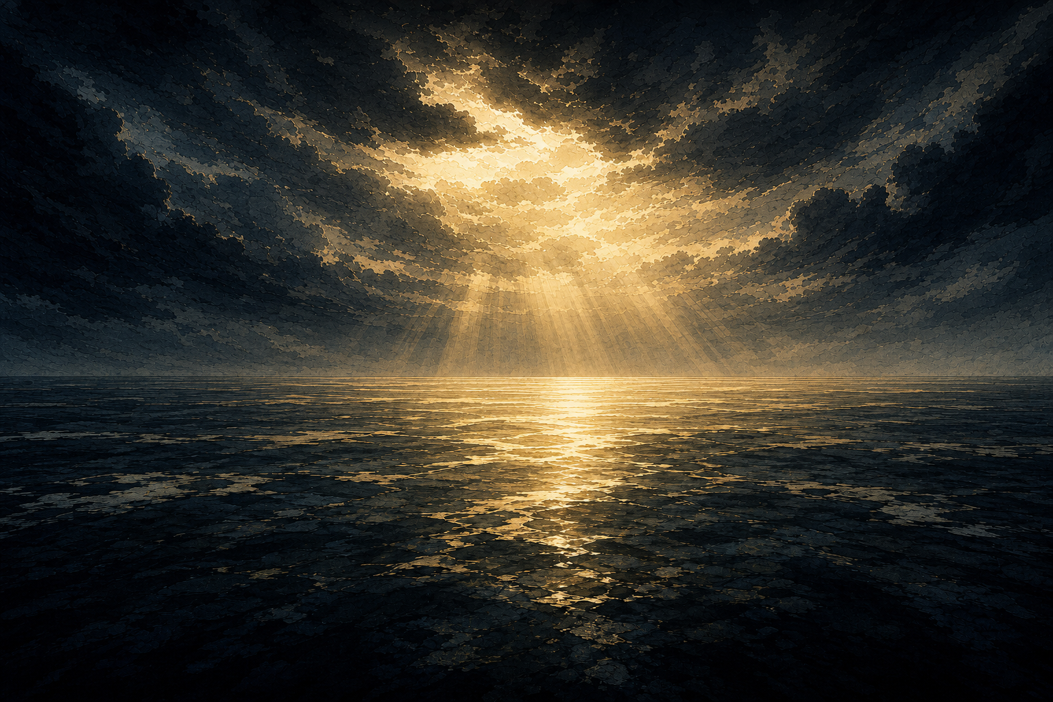 Light spreading across water with no visible sun.